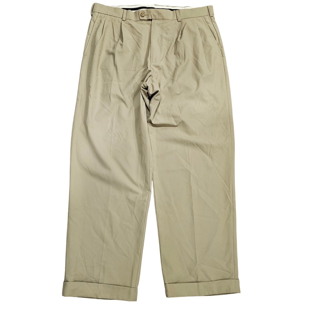 Champions Tour‎ Men's Khaki Pleated Poly Chino Golf Pants 36x29 Cuffed